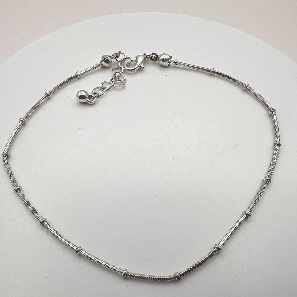 Vintage 90s Silver Tone Station‎ Snake Chain Anklet Bracelet Boho Minimalist